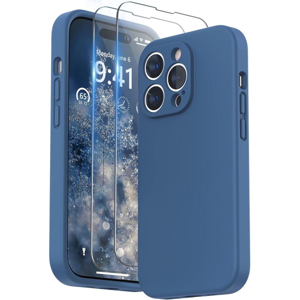 imageSURPHY Designed for iPhone 14 Pro Case with Screen Protector Camera Protection ampamp Soft Microfiber Lining Liquid Silicone Phone Case Cloud BlueBlue Jay
