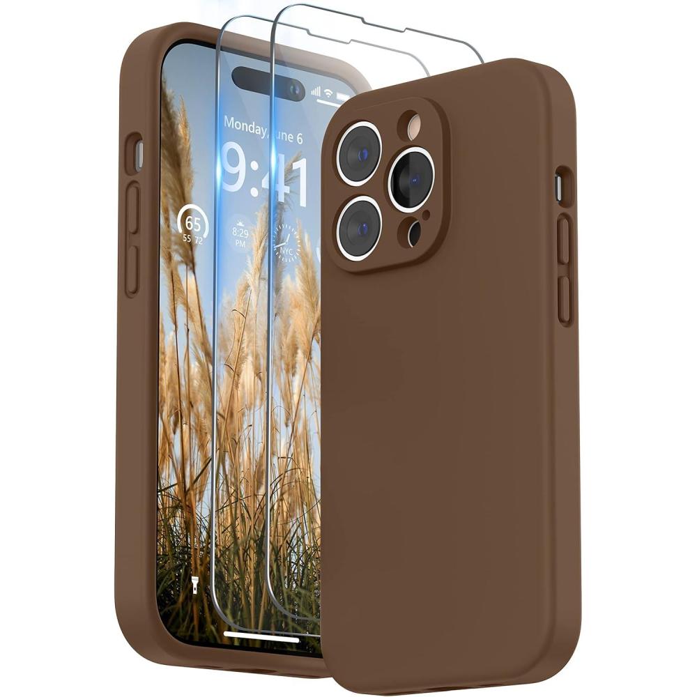 imageSURPHY Designed for iPhone 14 Pro Case with Screen Protector Camera Protection ampamp Soft Microfiber Lining Liquid Silicone Phone Case Cloud BlueBrown