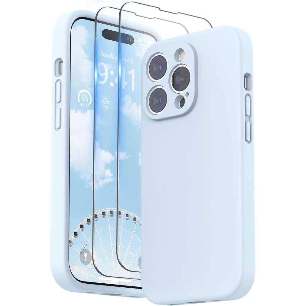 imageSURPHY Designed for iPhone 14 Pro Case with Screen Protector Camera Protection ampamp Soft Microfiber Lining Liquid Silicone Phone Case Cloud BlueCloud Blue