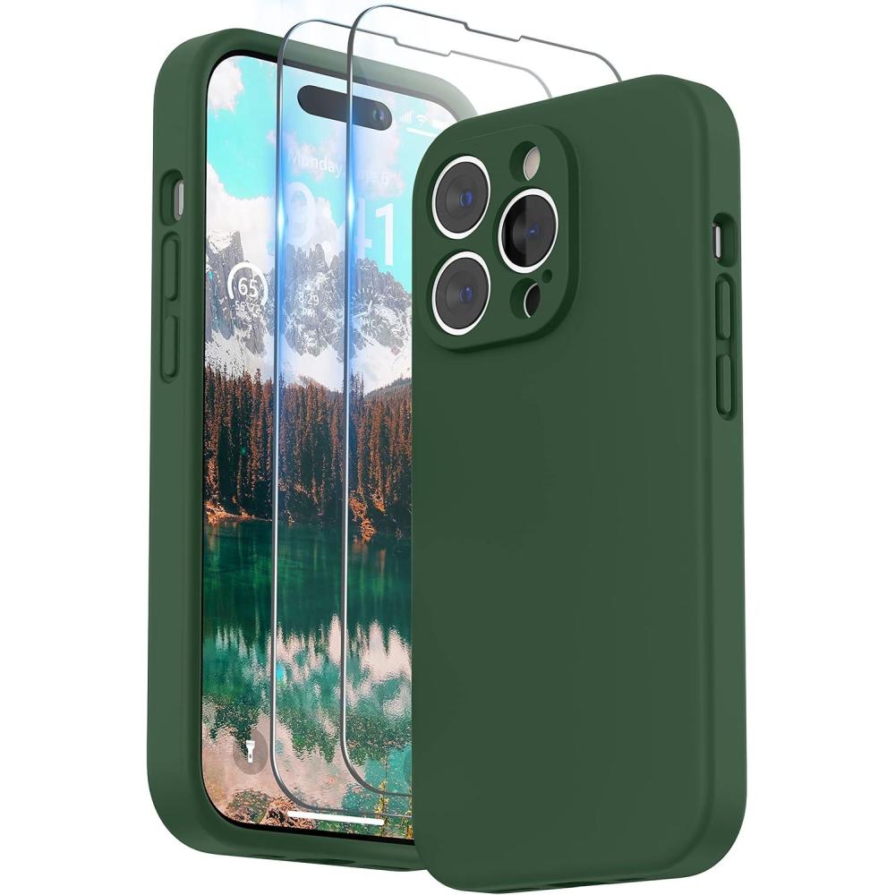 imageSURPHY Designed for iPhone 14 Pro Case with Screen Protector Camera Protection ampamp Soft Microfiber Lining Liquid Silicone Phone Case Cloud BlueClover Green