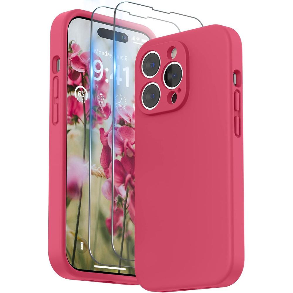 imageSURPHY Designed for iPhone 14 Pro Case with Screen Protector Camera Protection ampamp Soft Microfiber Lining Liquid Silicone Phone Case Cloud BlueHibiscus