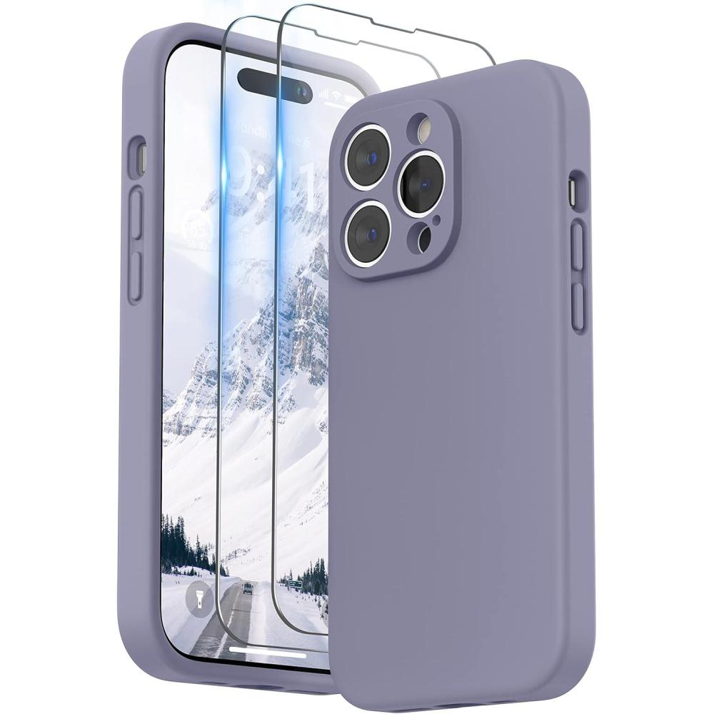 imageSURPHY Designed for iPhone 14 Pro Case with Screen Protector Camera Protection ampamp Soft Microfiber Lining Liquid Silicone Phone Case Cloud BlueLavender Gray