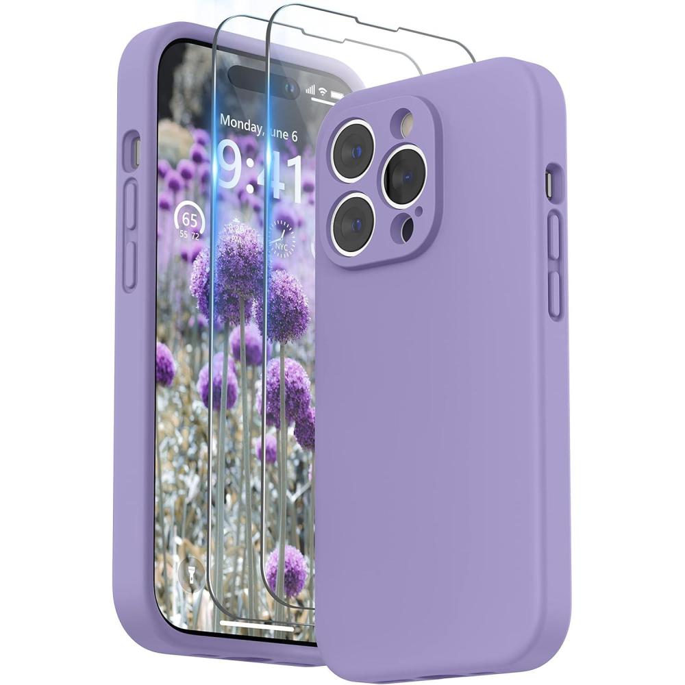 imageSURPHY Designed for iPhone 14 Pro Case with Screen Protector Camera Protection ampamp Soft Microfiber Lining Liquid Silicone Phone Case Cloud BlueLight Purple
