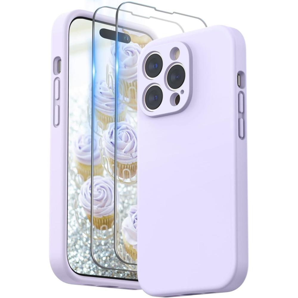 imageSURPHY Designed for iPhone 14 Pro Case with Screen Protector Camera Protection ampamp Soft Microfiber Lining Liquid Silicone Phone Case Cloud BlueLilac