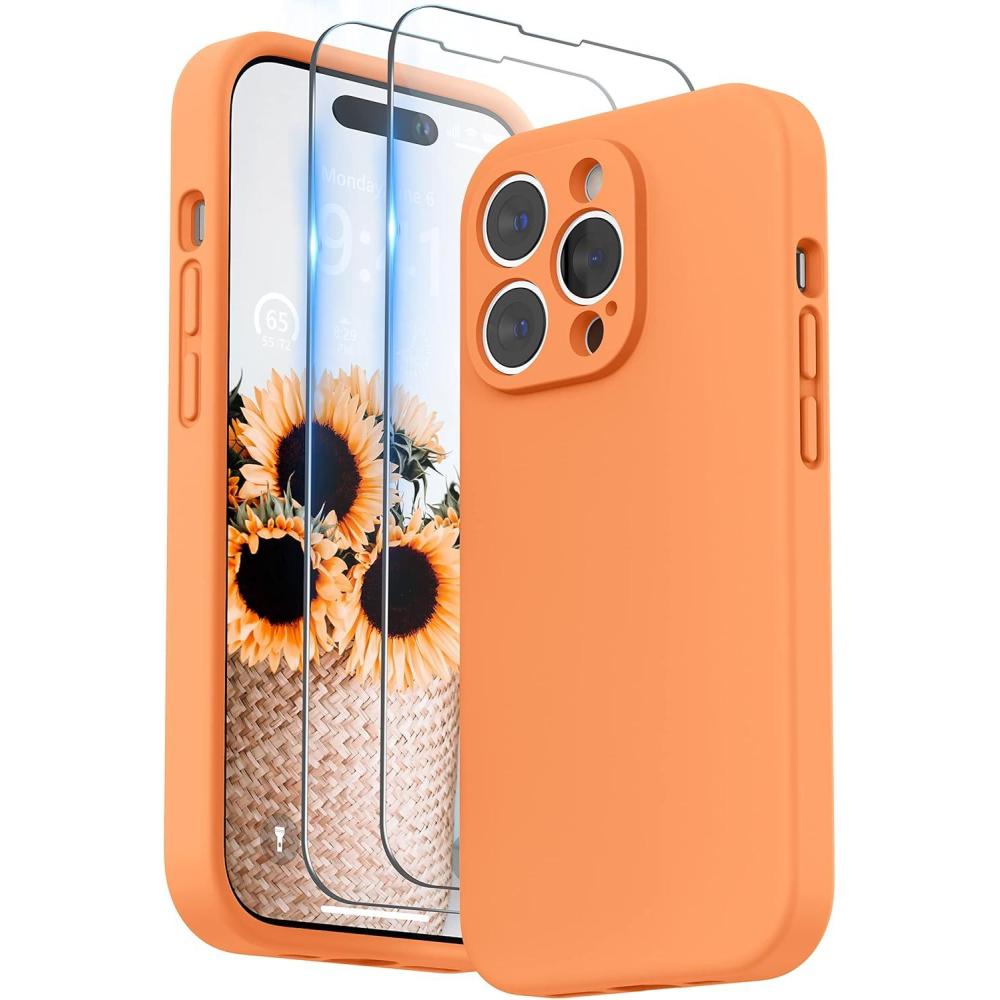 imageSURPHY Designed for iPhone 14 Pro Case with Screen Protector Camera Protection ampamp Soft Microfiber Lining Liquid Silicone Phone Case Cloud BlueMarigold Orange