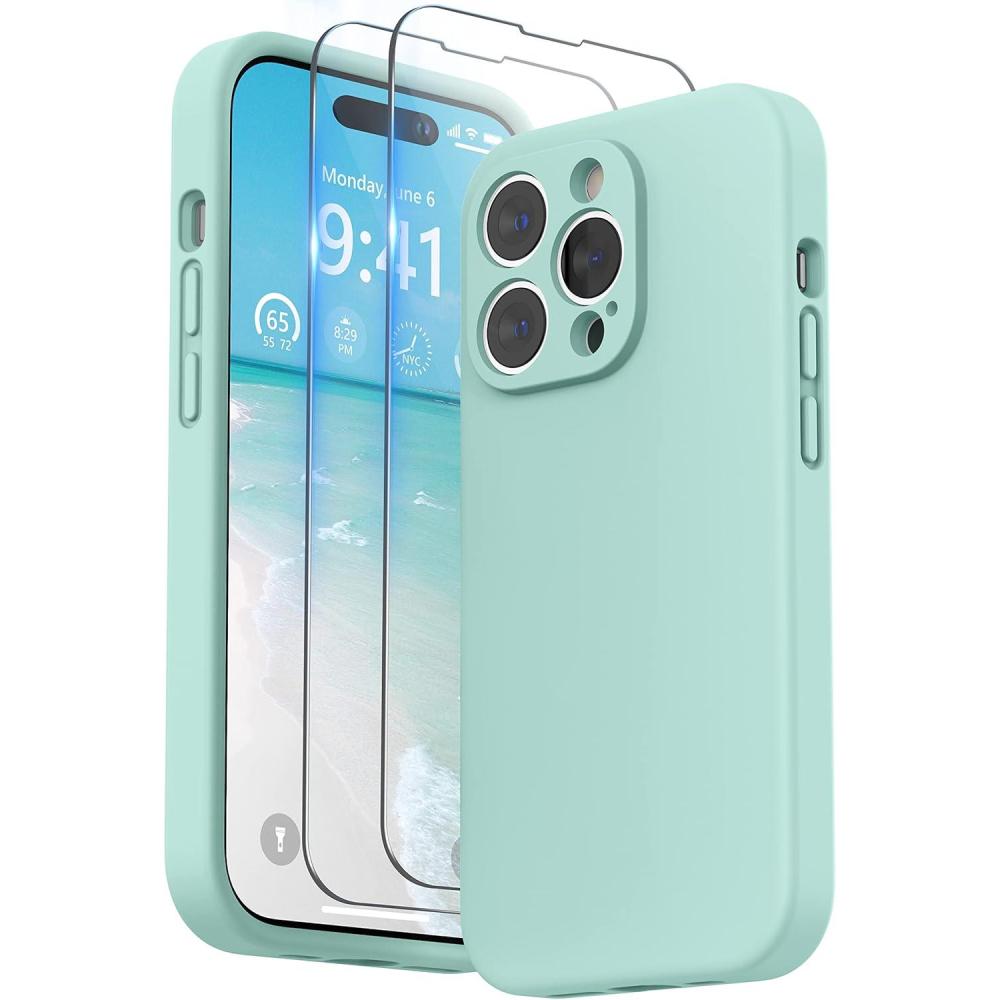 imageSURPHY Designed for iPhone 14 Pro Case with Screen Protector Camera Protection ampamp Soft Microfiber Lining Liquid Silicone Phone Case Cloud BlueMint Green