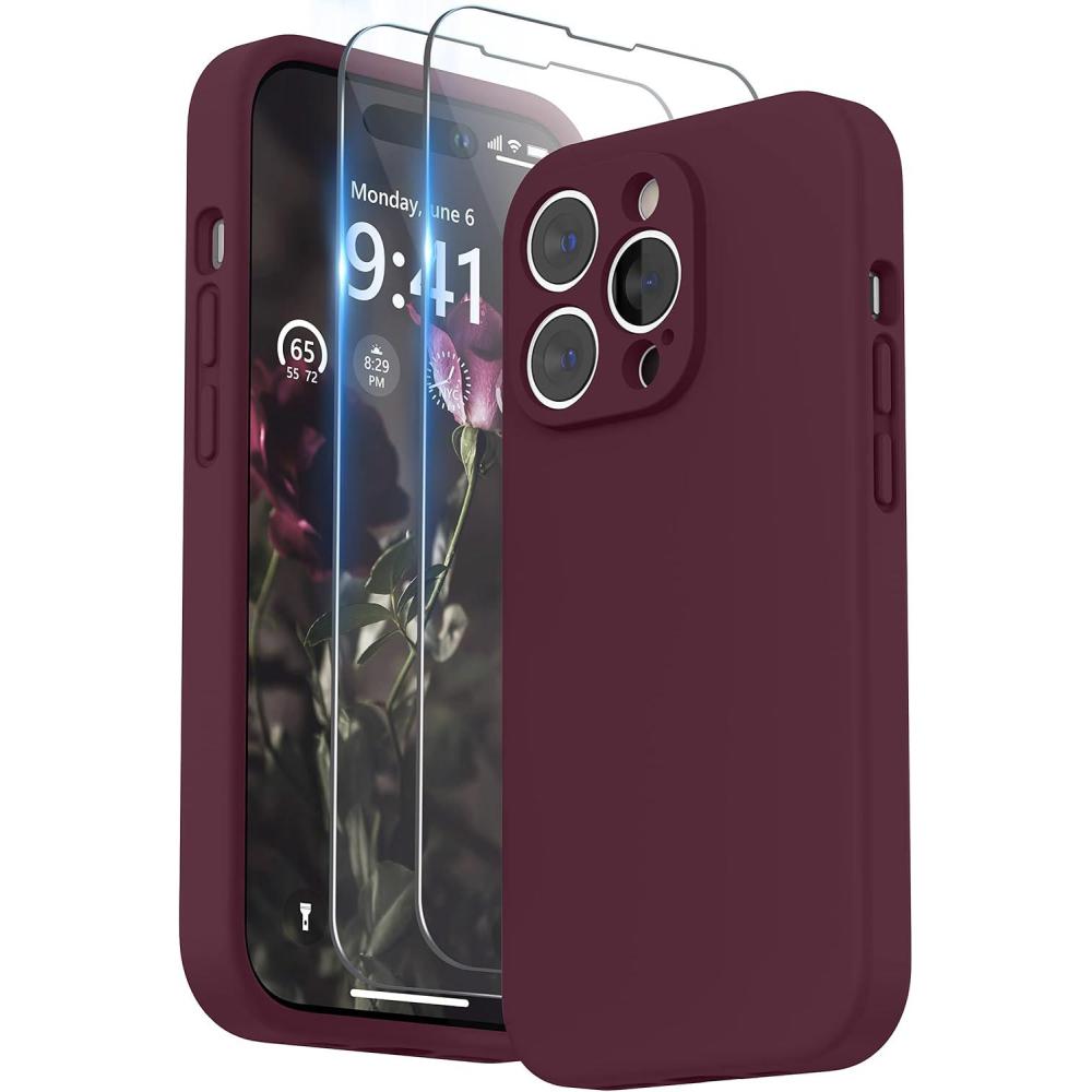 imageSURPHY Designed for iPhone 14 Pro Case with Screen Protector Camera Protection ampamp Soft Microfiber Lining Liquid Silicone Phone Case Cloud BluePlum