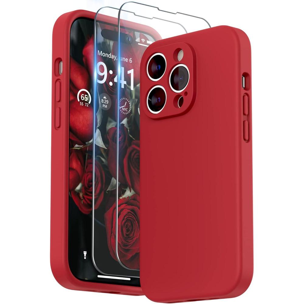 imageSURPHY Designed for iPhone 14 Pro Case with Screen Protector Camera Protection ampamp Soft Microfiber Lining Liquid Silicone Phone Case Cloud BlueRed