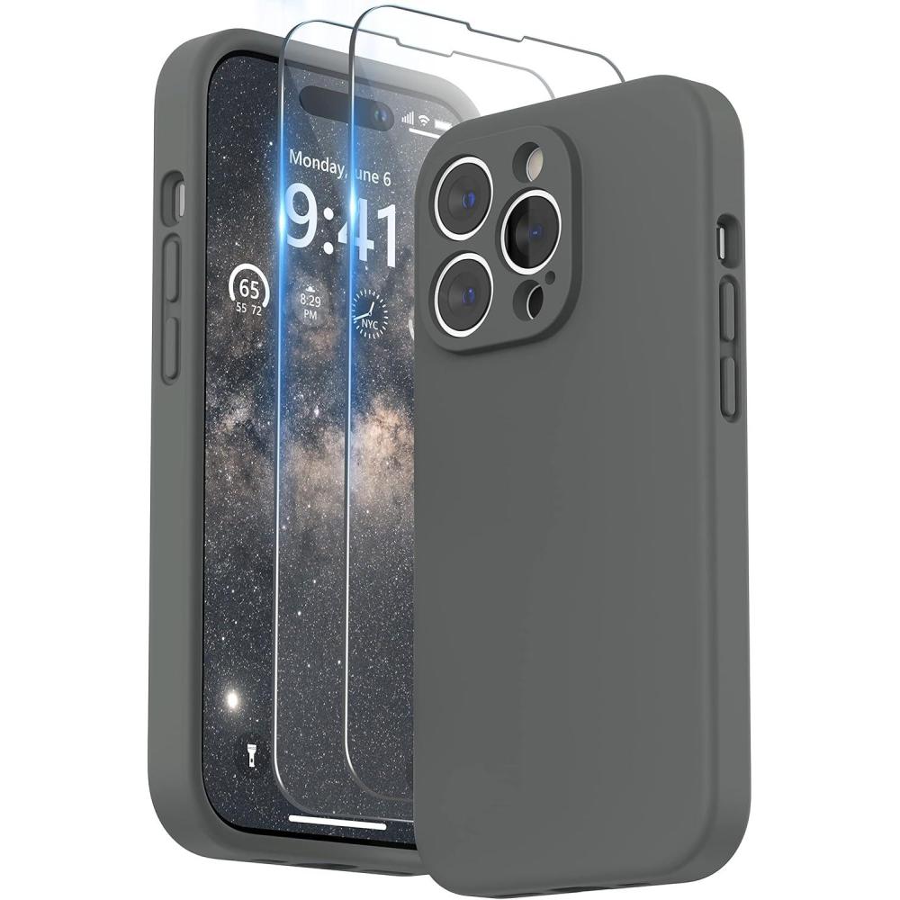 imageSURPHY Designed for iPhone 14 Pro Case with Screen Protector Camera Protection ampamp Soft Microfiber Lining Liquid Silicone Phone Case Cloud BlueSpace Gray