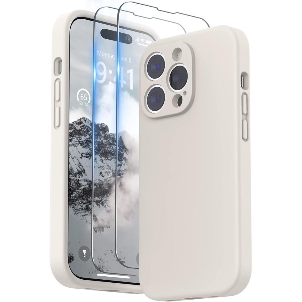 imageSURPHY Designed for iPhone 14 Pro Case with Screen Protector Camera Protection ampamp Soft Microfiber Lining Liquid Silicone Phone Case Cloud BlueStone