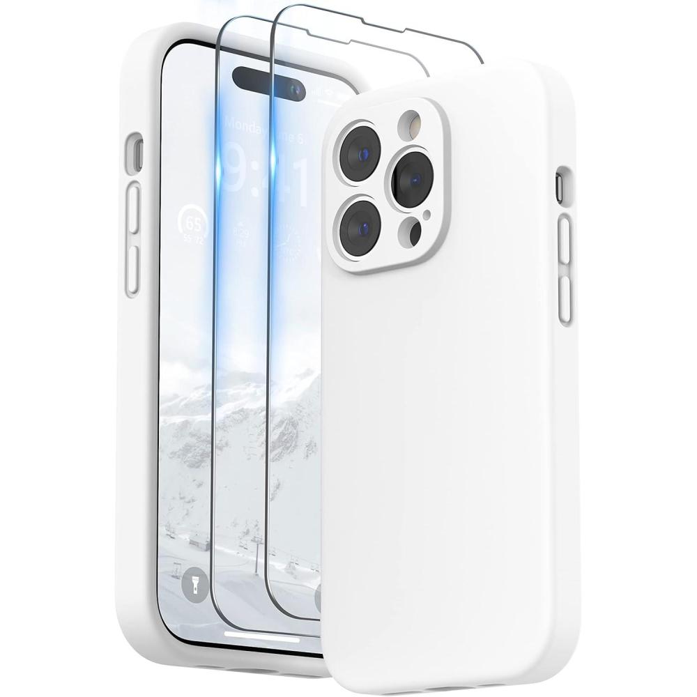 imageSURPHY Designed for iPhone 14 Pro Case with Screen Protector Camera Protection ampamp Soft Microfiber Lining Liquid Silicone Phone Case Cloud BlueWhite