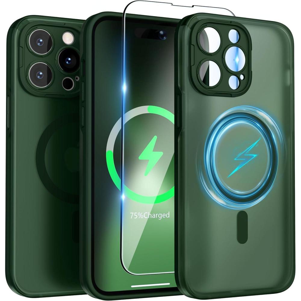 imageSURPHY Designed for iPhone 14 Pro Max Case Compatible with MagSafe 67 inch 2022 with Screen Protector ampamp Camera Protector Translucent Matte Phone Case GreenGreen