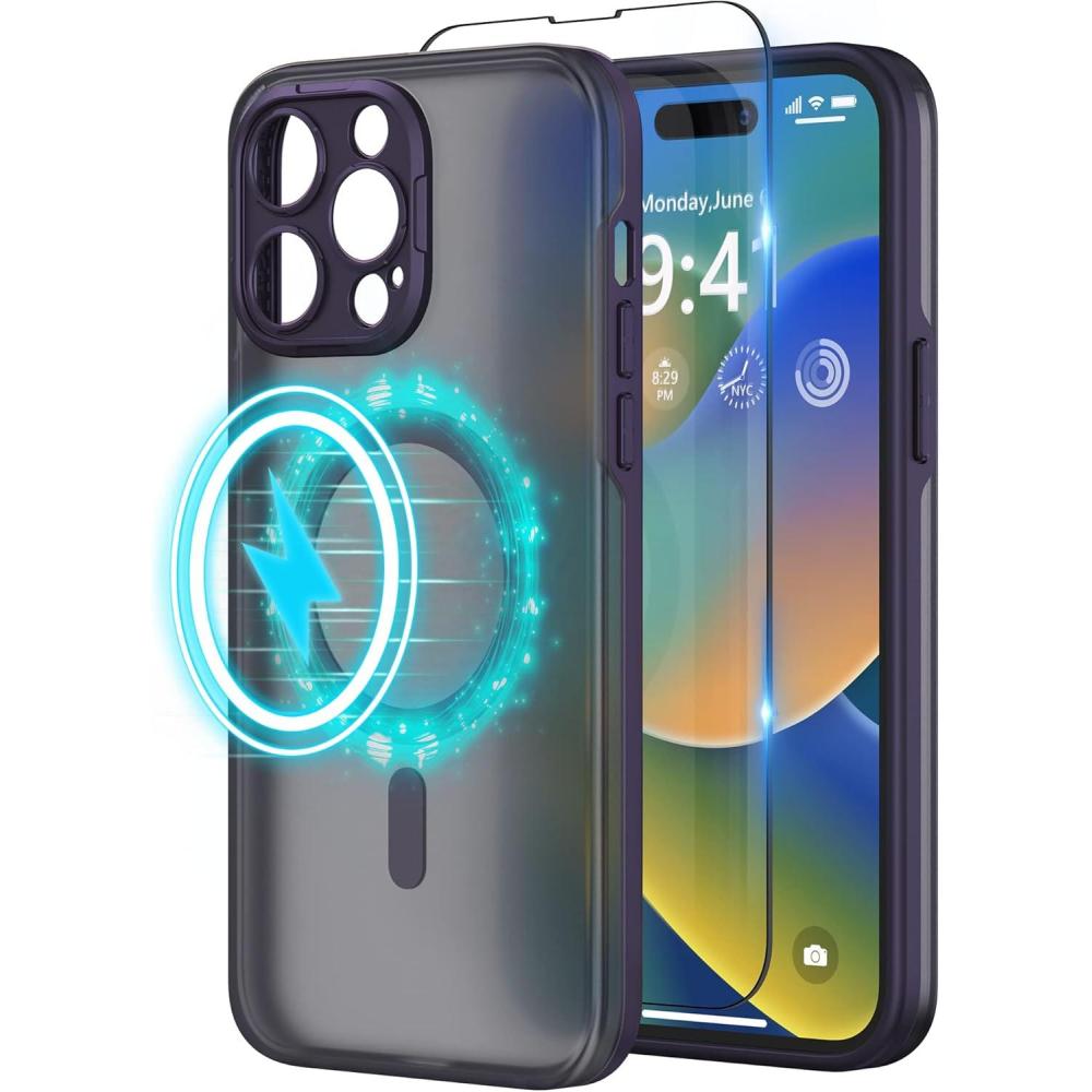 imageSURPHY Designed for iPhone 14 Pro Max Case Compatible with MagSafe 67 inch 2022 with Screen Protector ampamp Camera Protector Translucent Matte Phone Case GreenDeep Purple