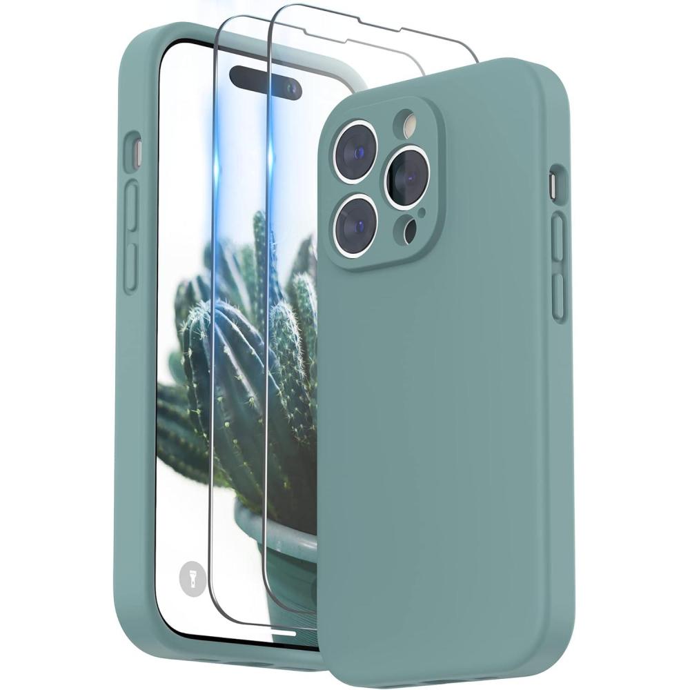 imageSURPHY Designed for iPhone 14 Pro Max Case with Screen Protector with Camera Protection ampamp Soft Microfiber Lining Liquid Silicone Phone Case Cactus GreenCactus Green