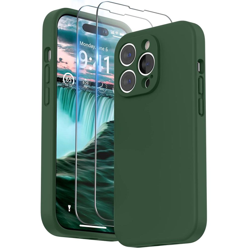imageSURPHY Designed for iPhone 14 Pro Max Case with Screen Protector with Camera Protection ampamp Soft Microfiber Lining Liquid Silicone Phone Case Cactus GreenClover Green