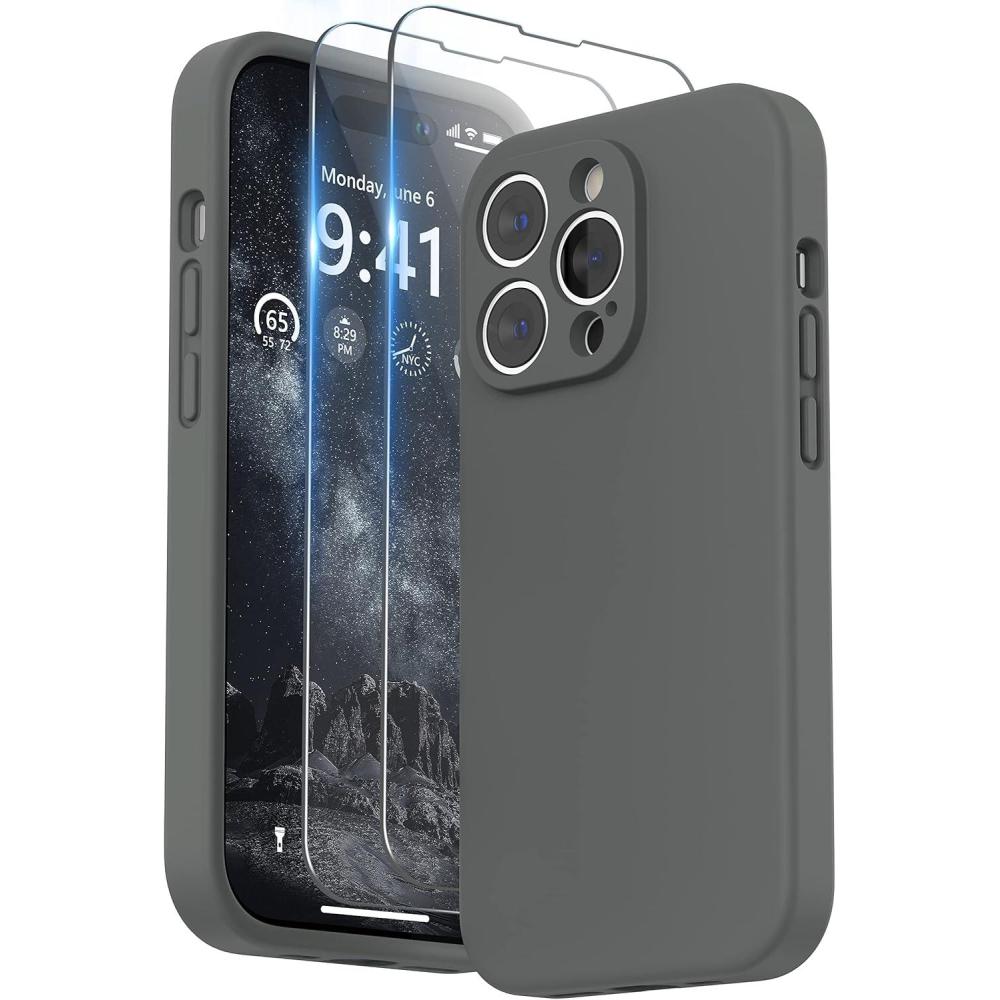 imageSURPHY Designed for iPhone 14 Pro Max Case with Screen Protector with Camera Protection ampamp Soft Microfiber Lining Liquid Silicone Phone Case Cactus GreenSpace Gray