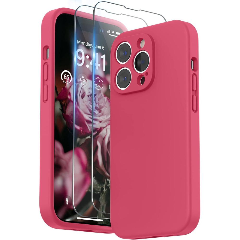 imageSURPHY Designed for iPhone 14 Pro Max Case with Screen Protector with Camera Protection ampamp Soft Microfiber Lining Liquid Silicone Phone Case Cactus GreenHibiscus