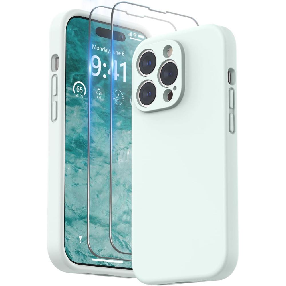 imageSURPHY Designed for iPhone 14 Pro Max Case with Screen Protector with Camera Protection ampamp Soft Microfiber Lining Liquid Silicone Phone Case Cactus GreenSoft Mint