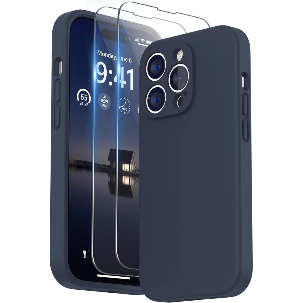 imageSURPHY Designed for iPhone 14 Pro Max Case with Screen Protector with Camera Protection ampamp Soft Microfiber Lining Liquid Silicone Phone Case Cactus GreenMidnight Blue