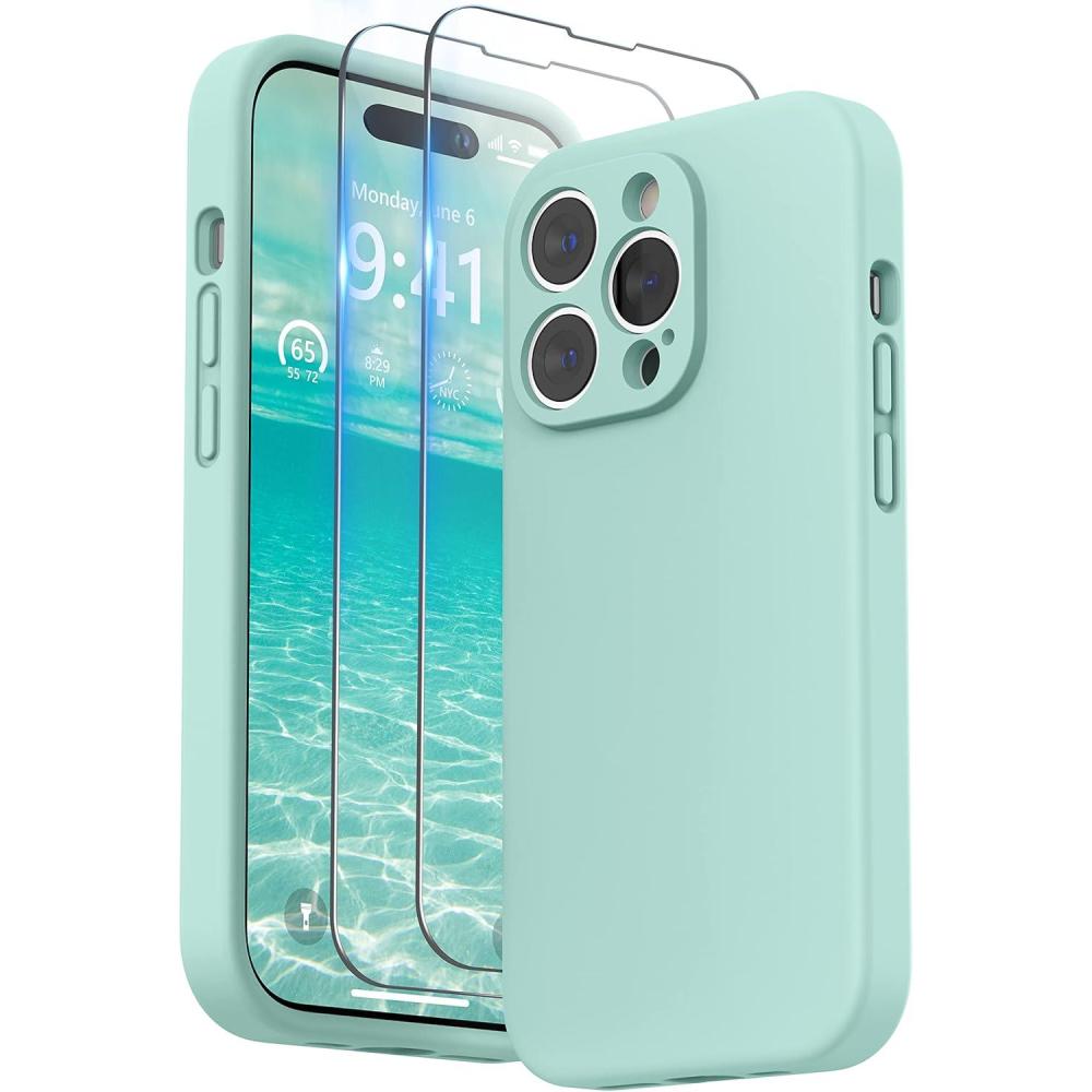 imageSURPHY Designed for iPhone 14 Pro Max Case with Screen Protector with Camera Protection ampamp Soft Microfiber Lining Liquid Silicone Phone Case Cactus GreenMint Green