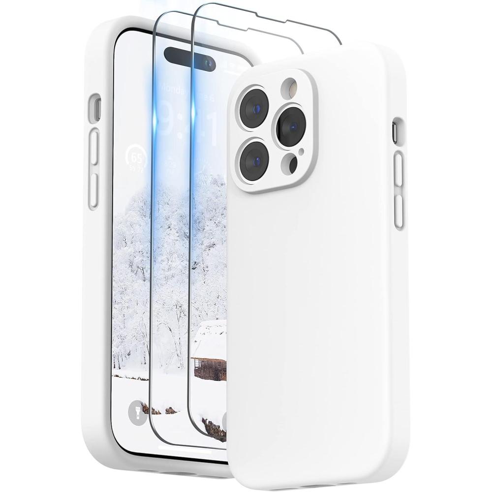 imageSURPHY Designed for iPhone 14 Pro Max Case with Screen Protector with Camera Protection ampamp Soft Microfiber Lining Liquid Silicone Phone Case Cactus GreenWhite