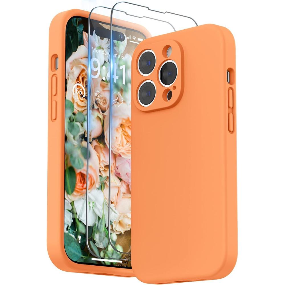 imageSURPHY Designed for iPhone 14 Pro Max Case with Screen Protector with Camera Protection ampamp Soft Microfiber Lining Liquid Silicone Phone Case Cactus GreenMarigold Orange
