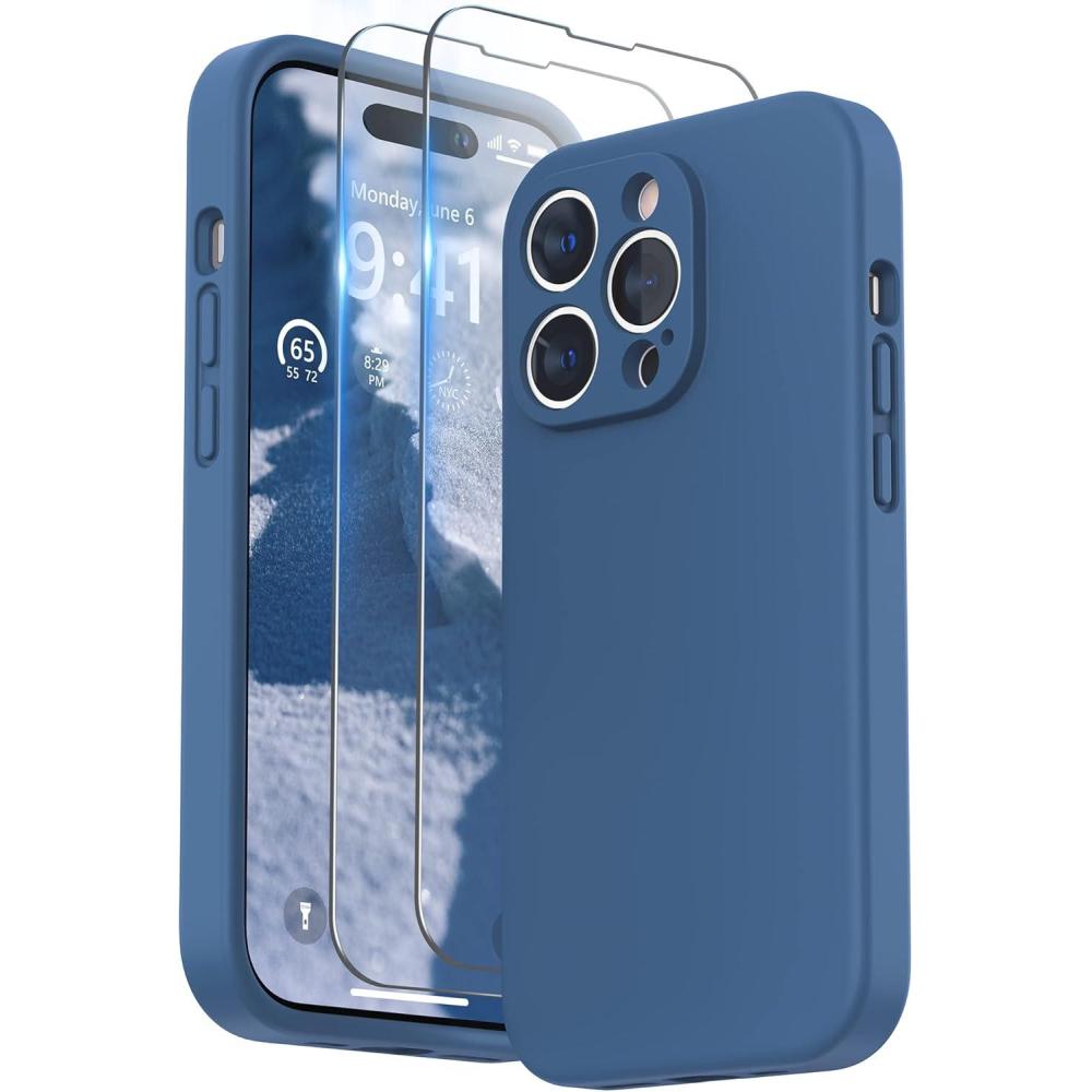 imageSURPHY Designed for iPhone 14 Pro Max Case with Screen Protector with Camera Protection ampamp Soft Microfiber Lining Liquid Silicone Phone Case Cactus GreenBlue Jay