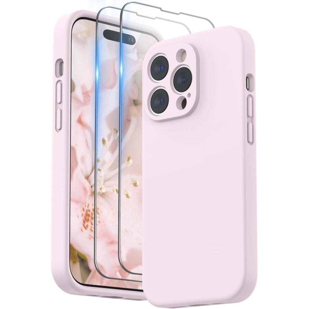 imageSURPHY Designed for iPhone 14 Pro Max Case with Screen Protector with Camera Protection ampamp Soft Microfiber Lining Liquid Silicone Phone Case Cactus GreenChalk Pink