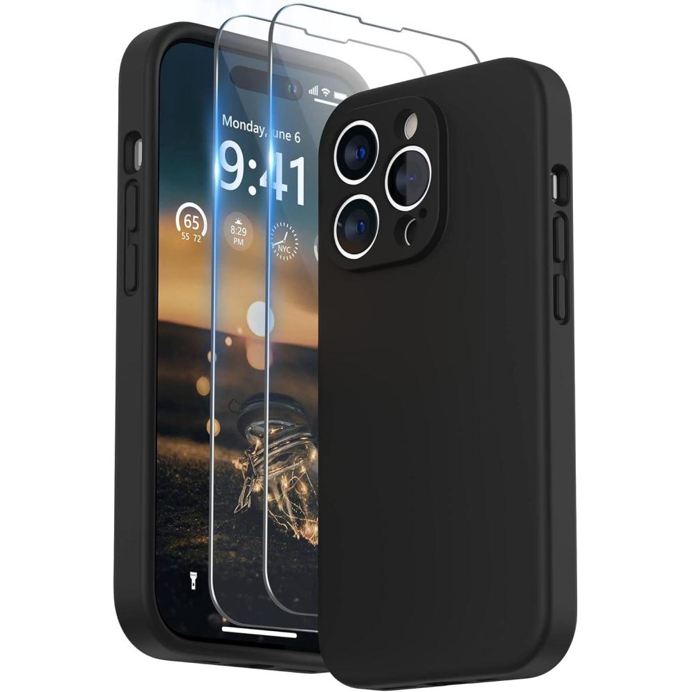 imageSURPHY Designed for iPhone 14 Pro Max Case with Screen Protector with Camera Protection ampamp Soft Microfiber Lining Liquid Silicone Phone Case Cactus GreenBlack