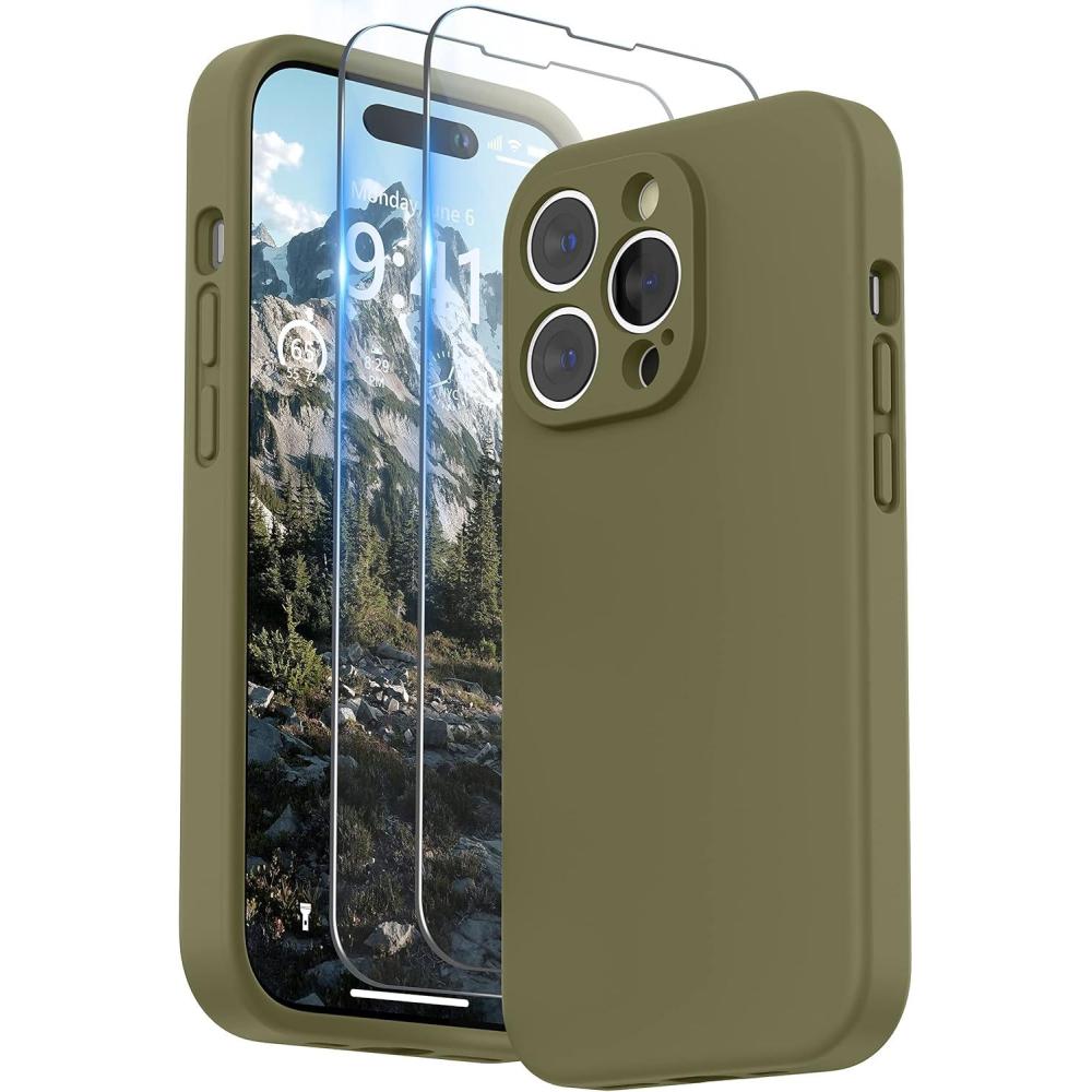 imageSURPHY Designed for iPhone 14 Pro Max Case with Screen Protector with Camera Protection ampamp Soft Microfiber Lining Liquid Silicone Phone Case Cactus GreenKhaki Green