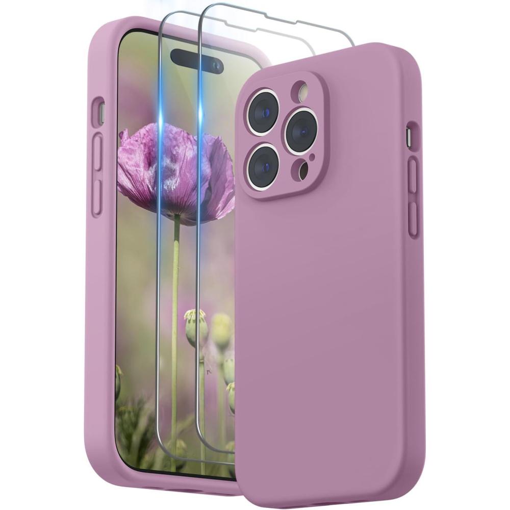 imageSURPHY Designed for iPhone 14 Pro Max Case with Screen Protector with Camera Protection ampamp Soft Microfiber Lining Liquid Silicone Phone Case Cactus GreenLilac Purple