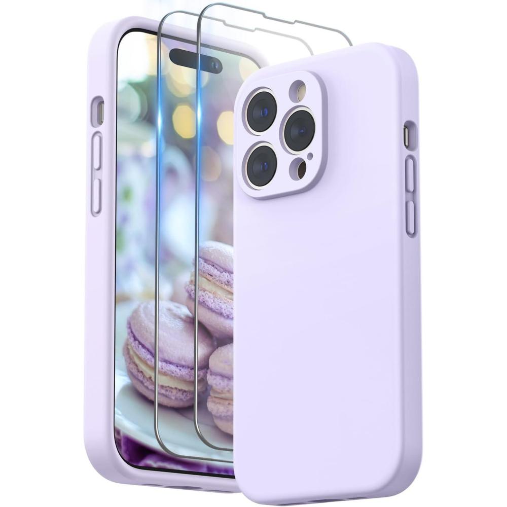 imageSURPHY Designed for iPhone 14 Pro Max Case with Screen Protector with Camera Protection ampamp Soft Microfiber Lining Liquid Silicone Phone Case Cactus GreenLilac