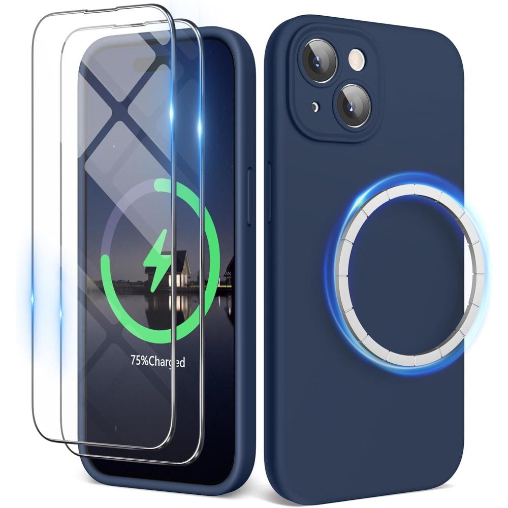 imageSURPHY Designed for iPhone 15 Case Compatible with MagSafe 61 inch 2023 with 2 Pack Screen Protector Liquid Silicone Phone Case Camera Protective ampamp Soft Microfiber Lining Cactus GreenStorm Blue