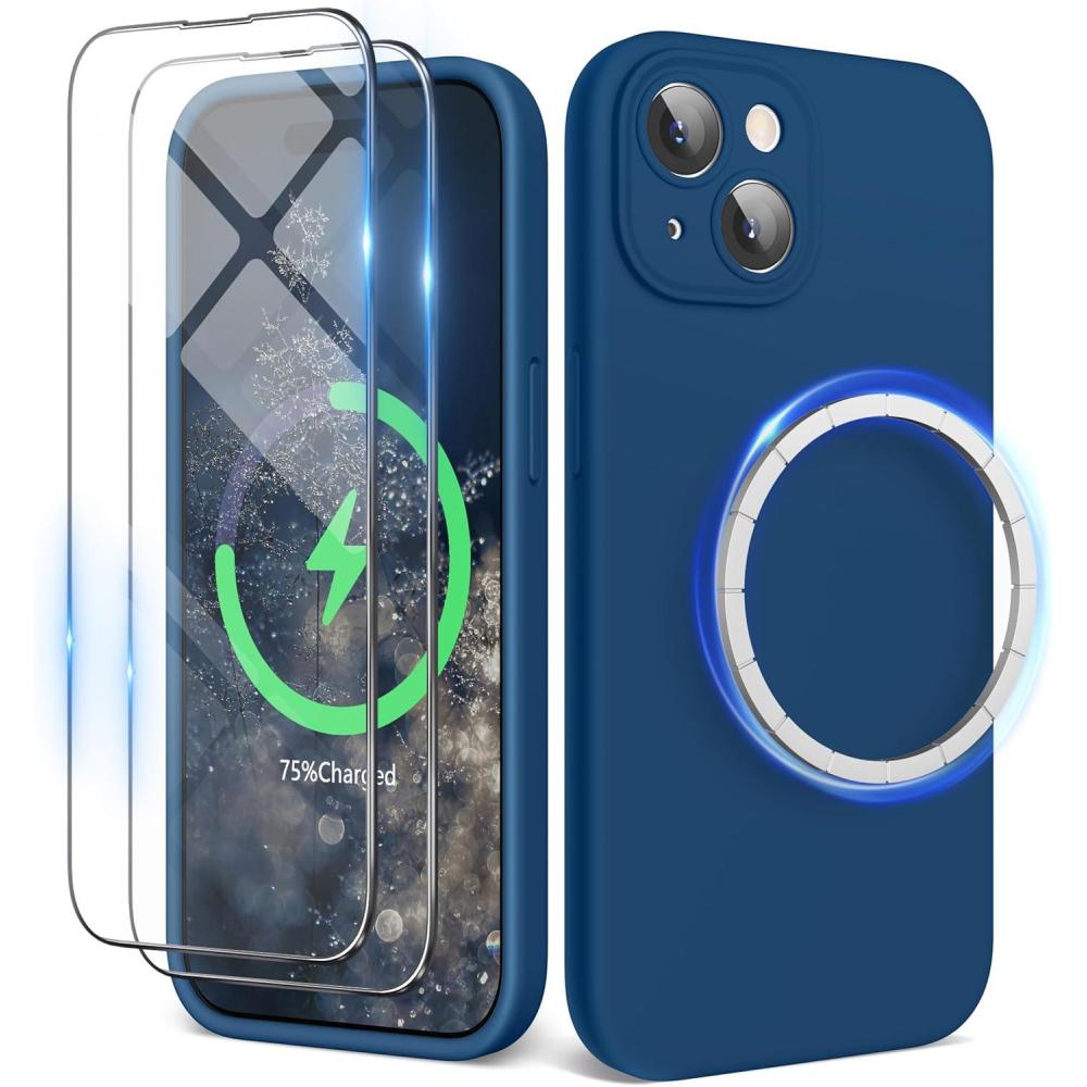 imageSURPHY Designed for iPhone 15 Case Compatible with MagSafe 61 inch 2023 with 2 Pack Screen Protector Liquid Silicone Phone Case Camera Protective ampamp Soft Microfiber Lining Cactus GreenHorizon Blue