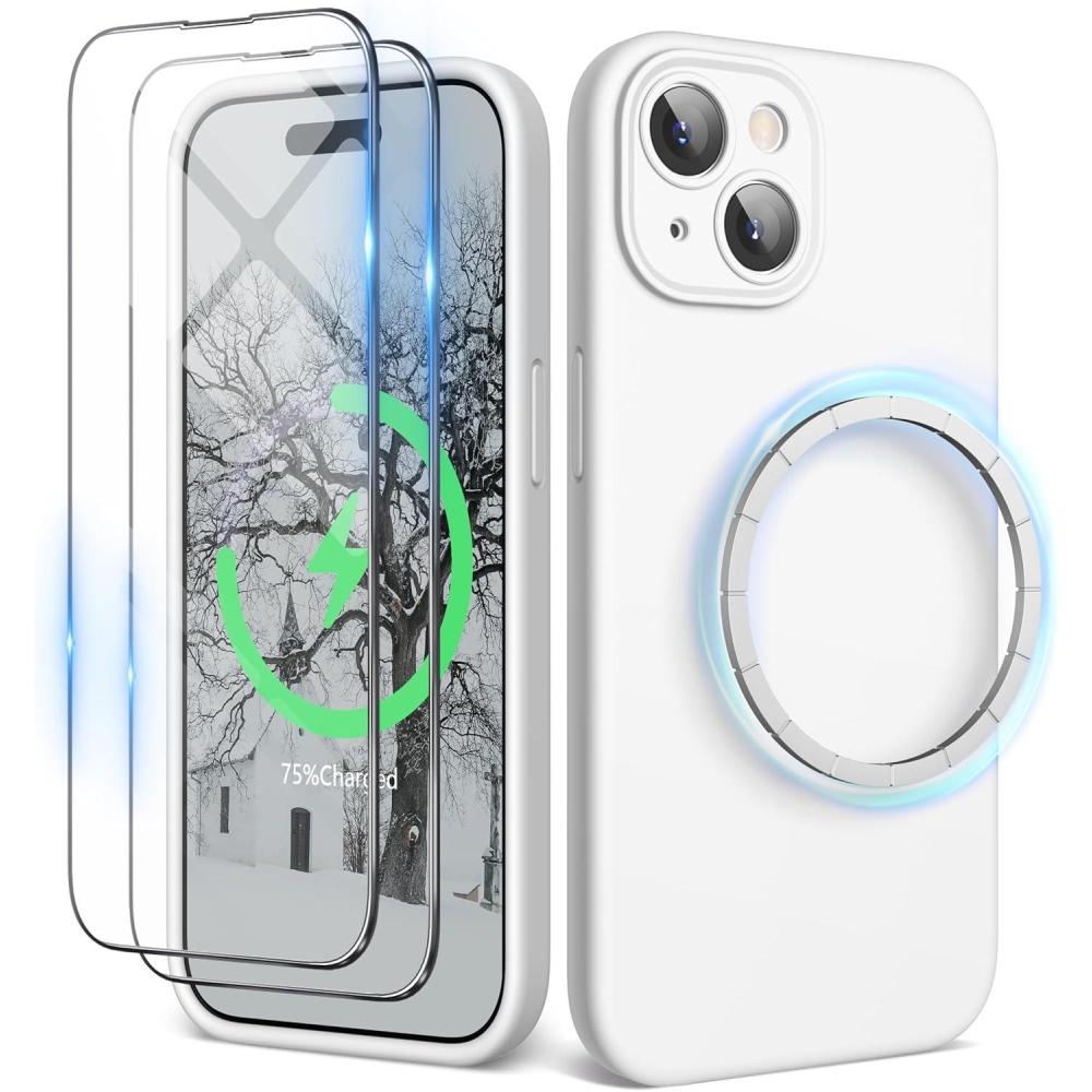 imageSURPHY Designed for iPhone 15 Case Compatible with MagSafe 61 inch 2023 with 2 Pack Screen Protector Liquid Silicone Phone Case Camera Protective ampamp Soft Microfiber Lining Cactus GreenWhite