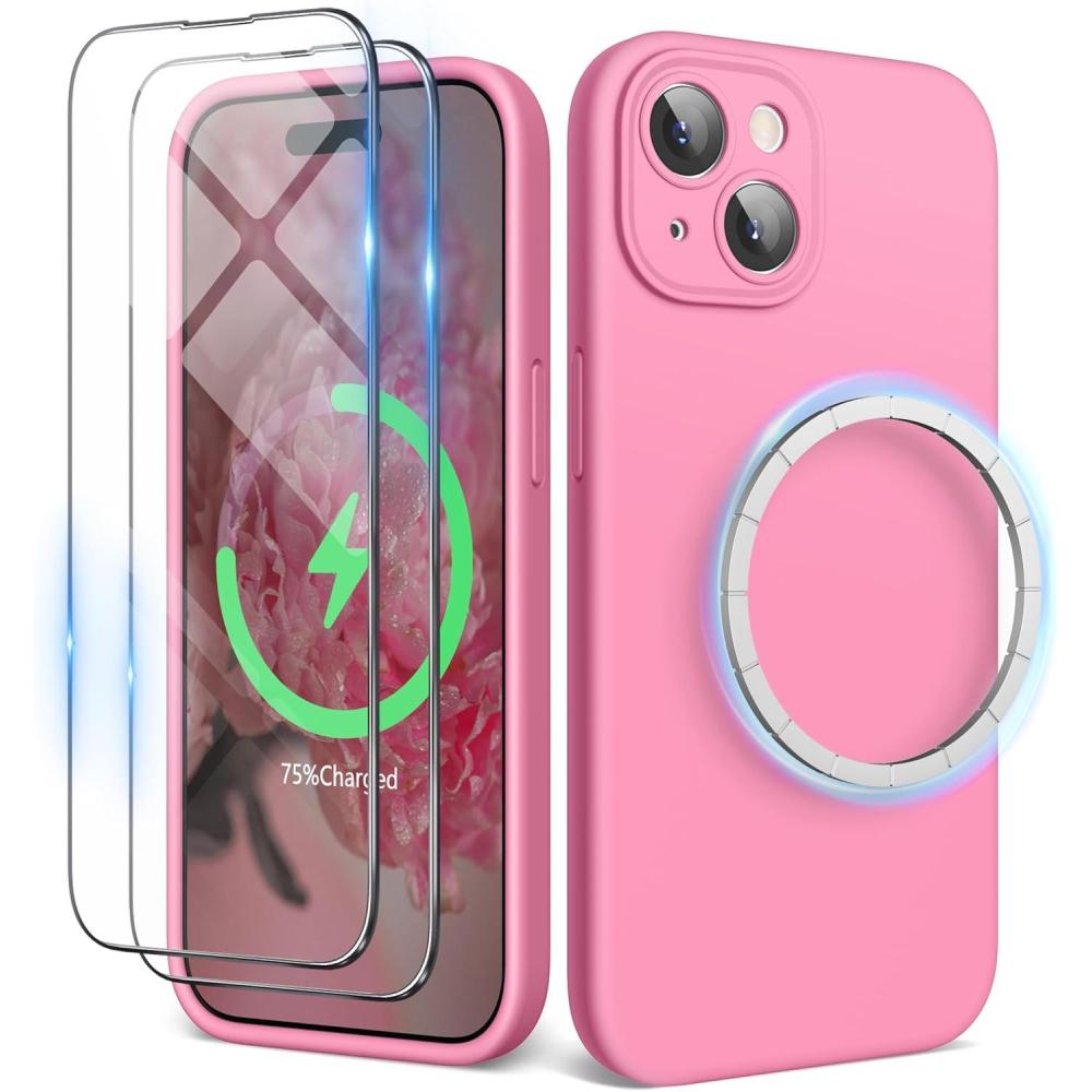 imageSURPHY Designed for iPhone 15 Case Compatible with MagSafe 61 inch 2023 with 2 Pack Screen Protector Liquid Silicone Phone Case Camera Protective ampamp Soft Microfiber Lining Cactus GreenPink
