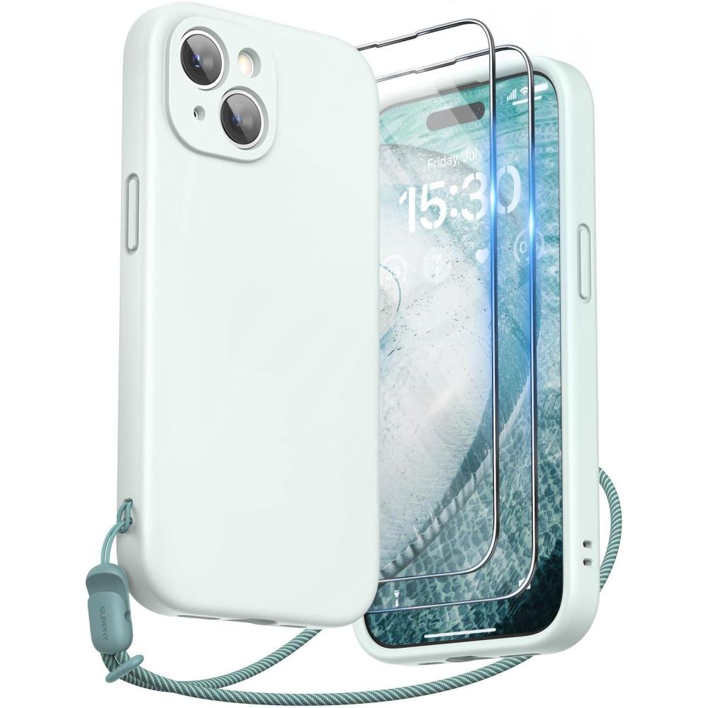 imageSURPHY Designed for iPhone 15 Case with Screen Protector and Lanyard Phone Strap and Liquid Silicone Phone Case Camera Protective ampamp Soft Microfiber Lining 61 inch 2023 Lilac PurpleSoft Mint