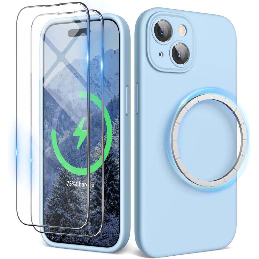 imageSURPHY Designed for iPhone 15 Plus Case Compatible with MagSafe 67 inch 2023 with 2 Pack Screen Protector Liquid Silicone Phone Case Camera Protective ampamp Soft Microfiber Lining Cactus GreenLight Blue