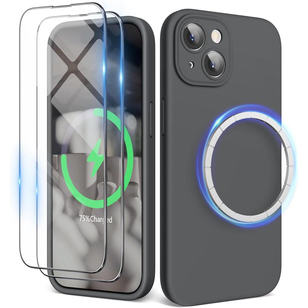 imageSURPHY Designed for iPhone 15 Plus Case Compatible with MagSafe 67 inch 2023 with 2 Pack Screen Protector Liquid Silicone Phone Case Camera Protective ampamp Soft Microfiber Lining Cactus GreenClay