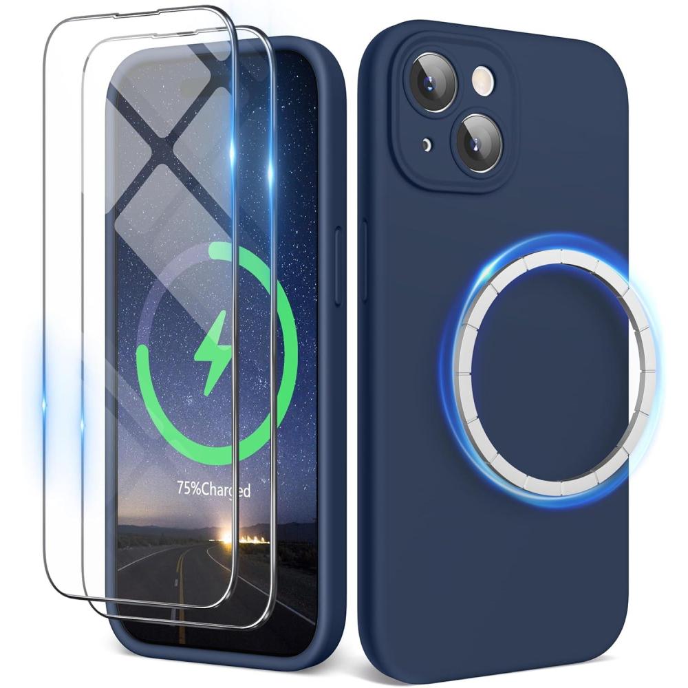 imageSURPHY Designed for iPhone 15 Plus Case Compatible with MagSafe 67 inch 2023 with 2 Pack Screen Protector Liquid Silicone Phone Case Camera Protective ampamp Soft Microfiber Lining Cactus GreenStorm Blue