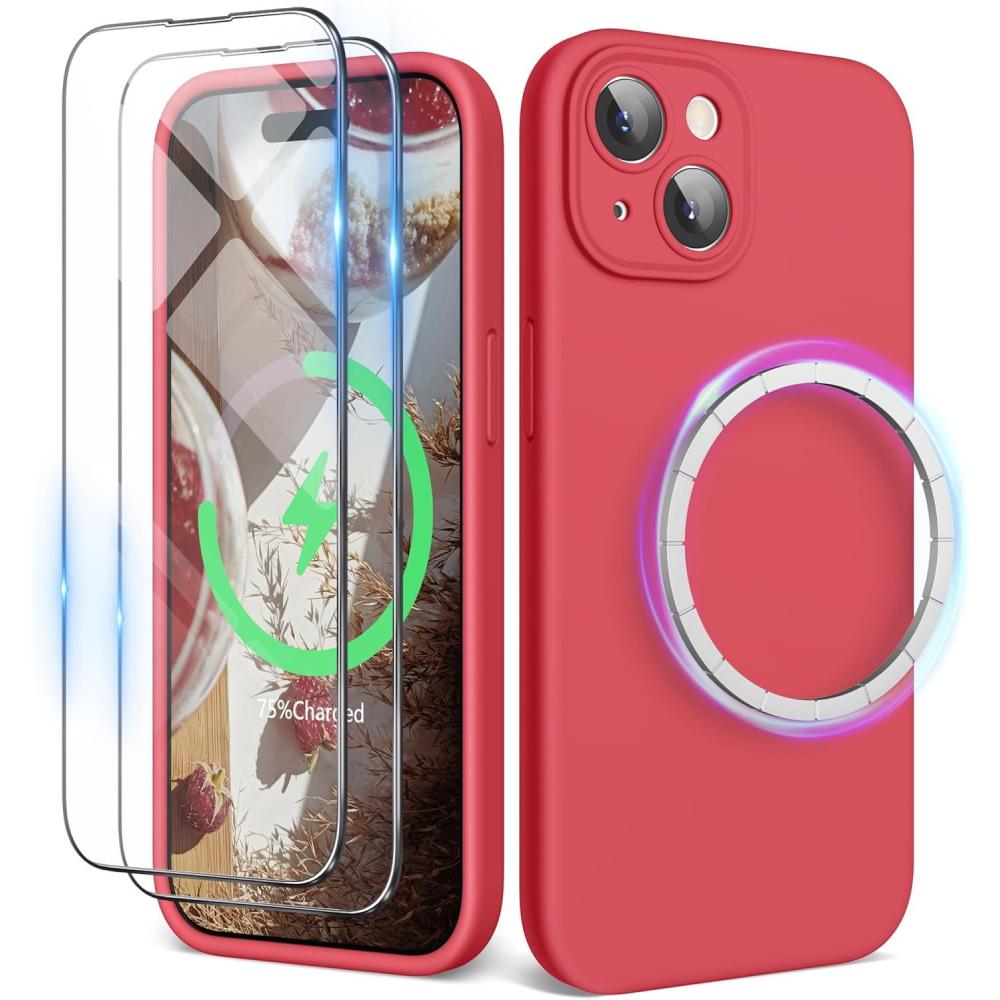 imageSURPHY Designed for iPhone 15 Plus Case Compatible with MagSafe 67 inch 2023 with 2 Pack Screen Protector Liquid Silicone Phone Case Camera Protective ampamp Soft Microfiber Lining Cactus GreenGuava