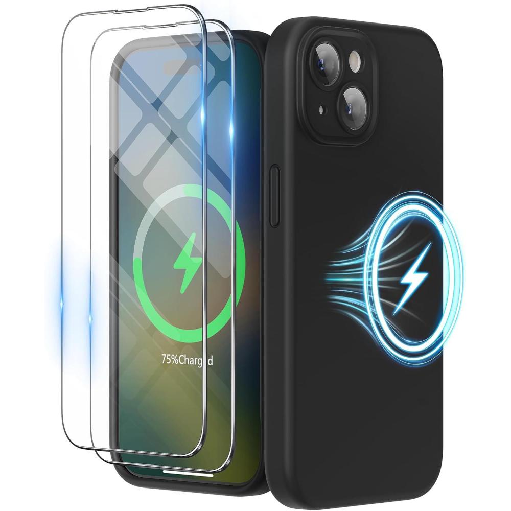 imageSURPHY Designed for iPhone 15 Plus Case Compatible with MagSafe 67 inch 2023 with 2 Pack Screen Protector Liquid Silicone Phone Case Camera Protective ampamp Soft Microfiber Lining Cactus GreenBlack