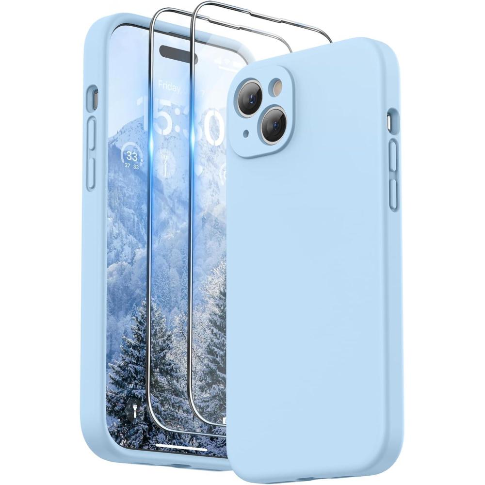 imageSURPHY Designed for iPhone 15 Plus Case with Screen Protector and Lanyard Phone Strap and Liquid Silicone Phone Case Camera Protective ampamp Soft Microfiber Lining 67 inch 2023 Lilac PurpleLight Blue