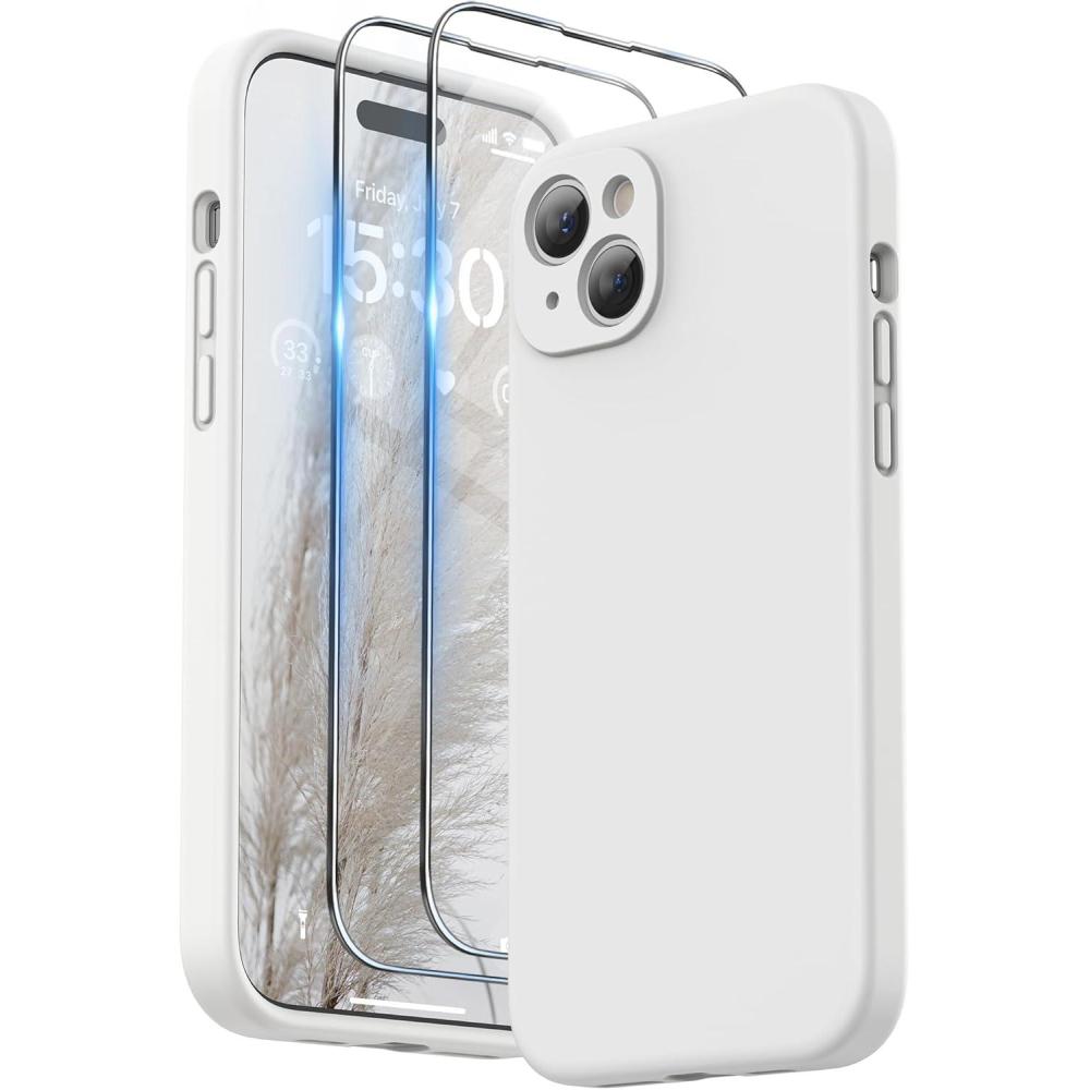 imageSURPHY Designed for iPhone 15 Plus Case with Screen Protector and Lanyard Phone Strap and Liquid Silicone Phone Case Camera Protective ampamp Soft Microfiber Lining 67 inch 2023 BlackWhite