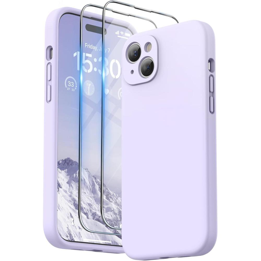 imageSURPHY Designed for iPhone 15 Plus Case with Screen Protector and Lanyard Phone Strap and Liquid Silicone Phone Case Camera Protective ampamp Soft Microfiber Lining 67 inch 2023 Lilac PurpleLilac