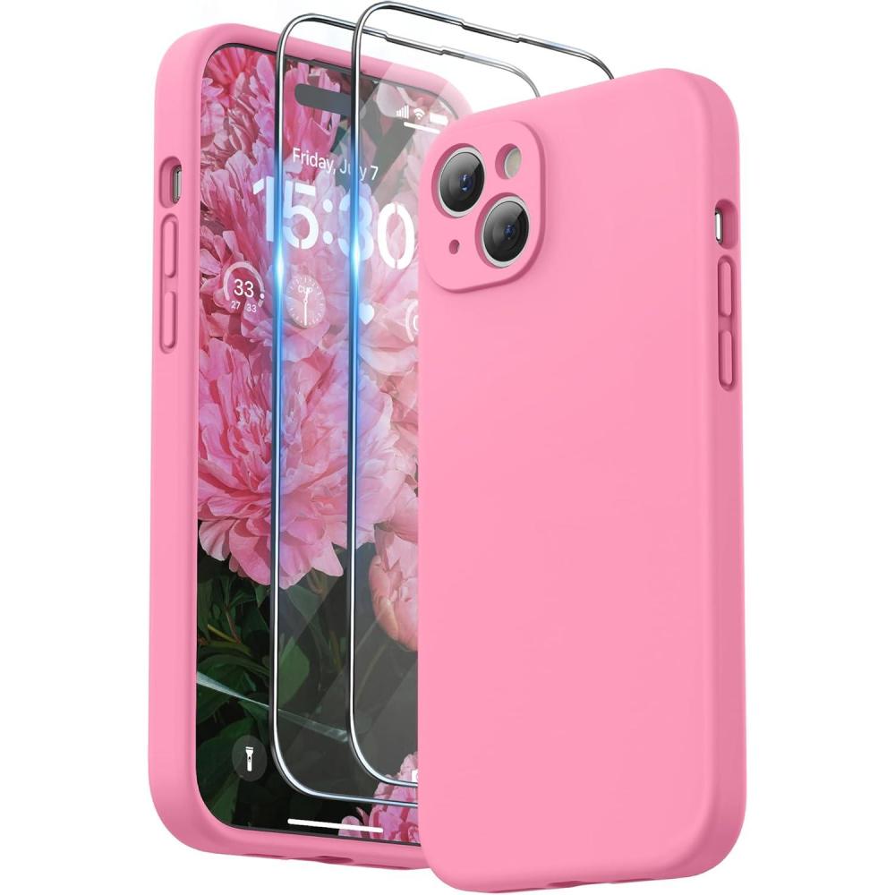 imageSURPHY Designed for iPhone 15 Plus Case with Screen Protector and Lanyard Phone Strap and Liquid Silicone Phone Case Camera Protective ampamp Soft Microfiber Lining 67 inch 2023 BlackPink