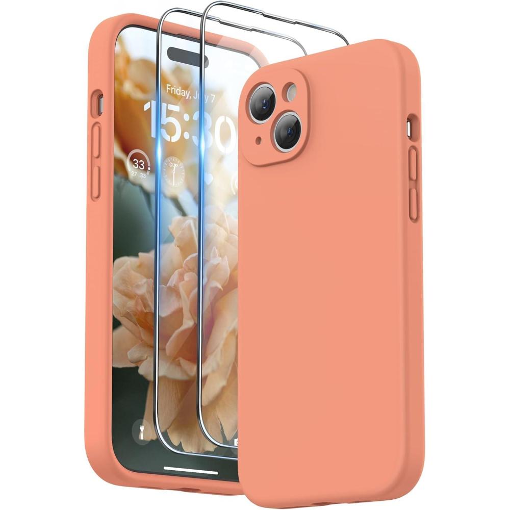 imageSURPHY Designed for iPhone 15 Plus Case with Screen Protector and Lanyard Phone Strap and Liquid Silicone Phone Case Camera Protective ampamp Soft Microfiber Lining 67 inch 2023 BlackOrange Sorbet