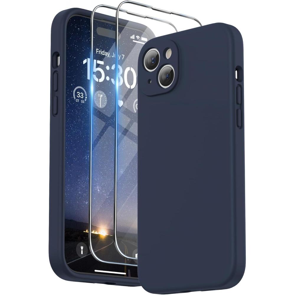 imageSURPHY Designed for iPhone 15 Plus Case with Screen Protector and Lanyard Phone Strap and Liquid Silicone Phone Case Camera Protective ampamp Soft Microfiber Lining 67 inch 2023 Lilac PurpleMidnight Blue