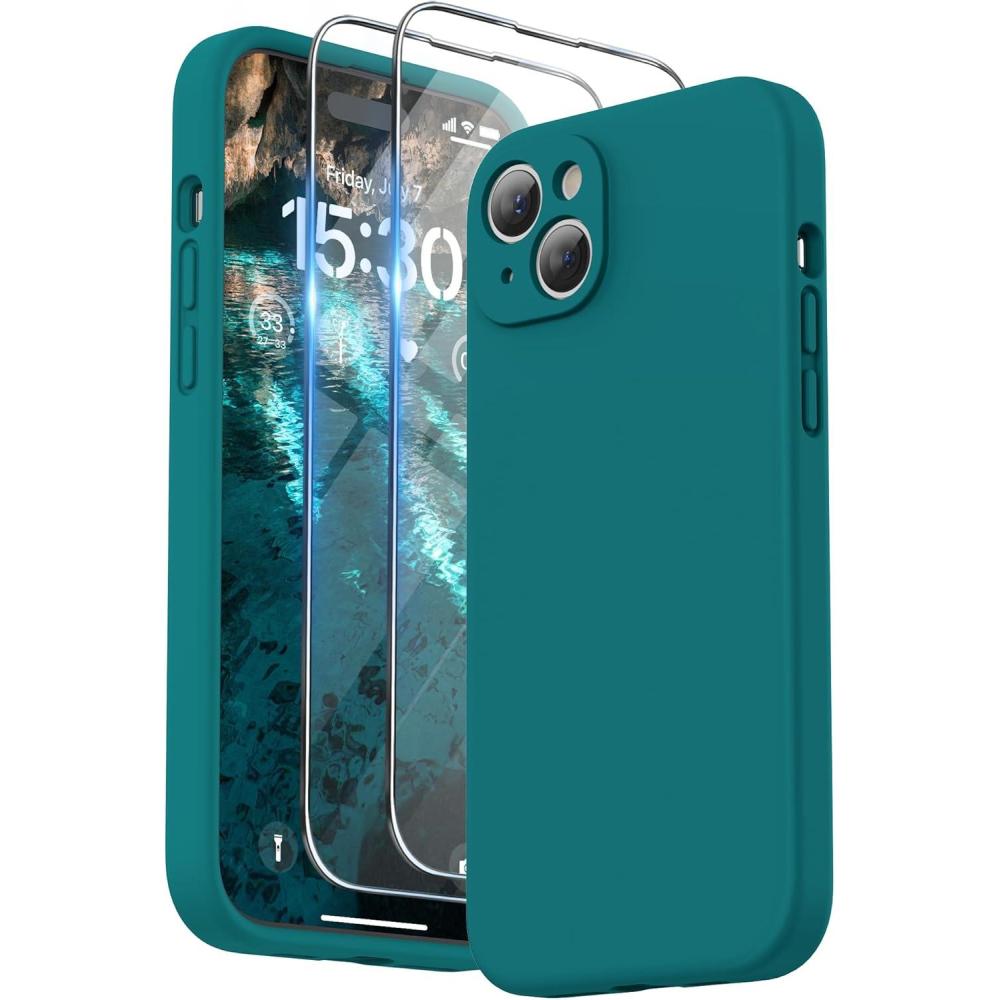 imageSURPHY Designed for iPhone 15 Plus Case with Screen Protector and Lanyard Phone Strap and Liquid Silicone Phone Case Camera Protective ampamp Soft Microfiber Lining 67 inch 2023 Lilac PurpleTeal Blue