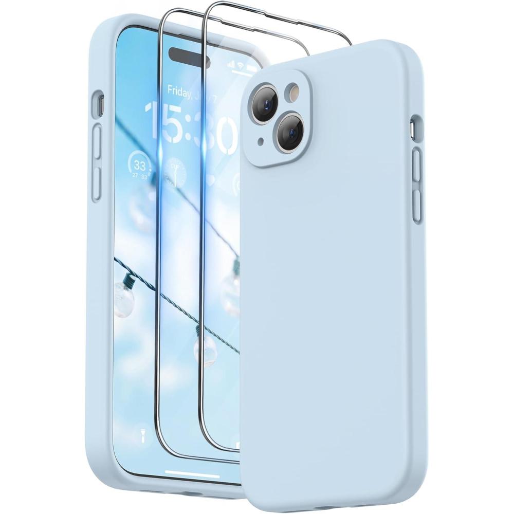 imageSURPHY Designed for iPhone 15 Plus Case with Screen Protector and Lanyard Phone Strap and Liquid Silicone Phone Case Camera Protective ampamp Soft Microfiber Lining 67 inch 2023 BlackCloud Blue